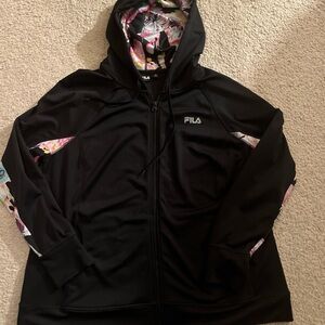 Fila Women's Black Hoodie with Pink Floral Details